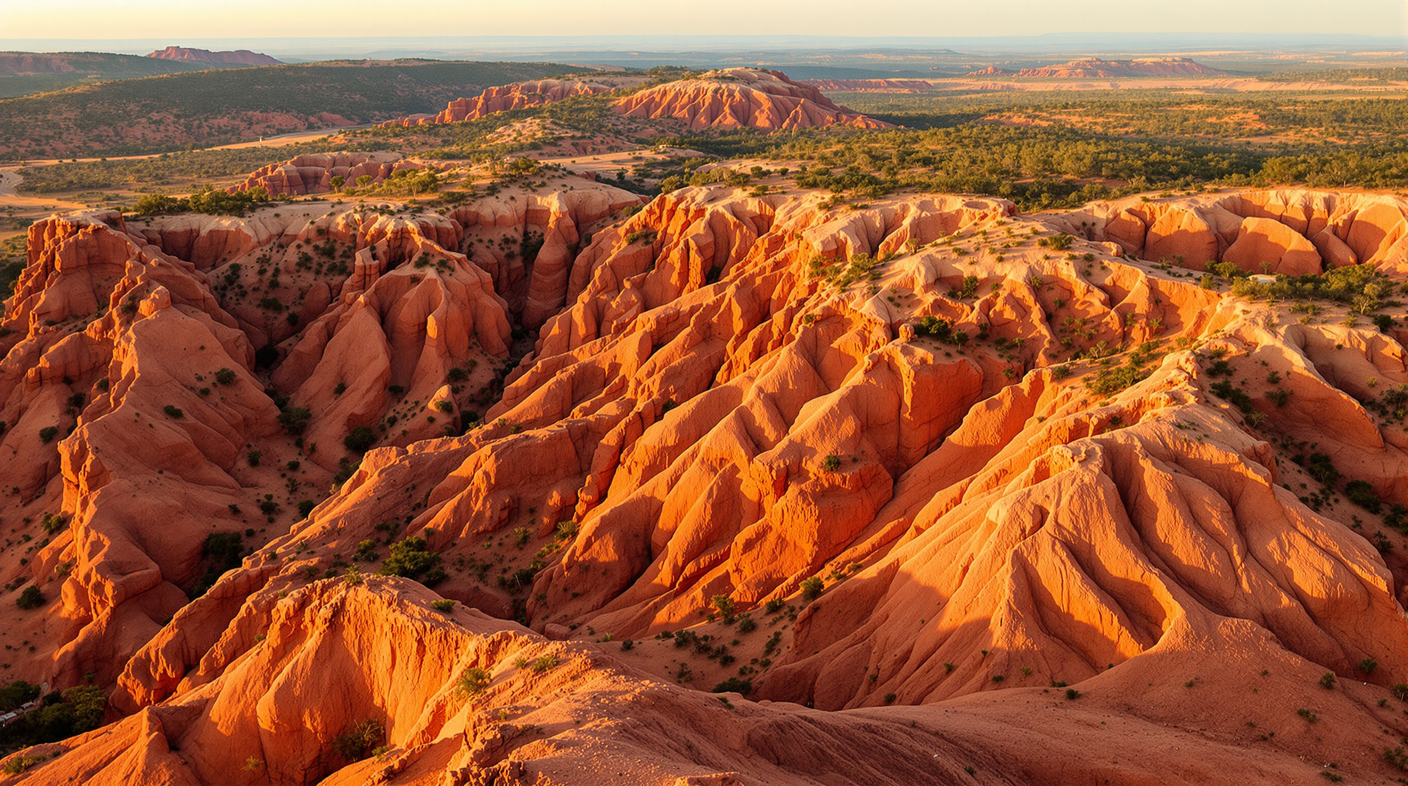 Painted sandstone walls of Serra da Capivara National Park at sunset
